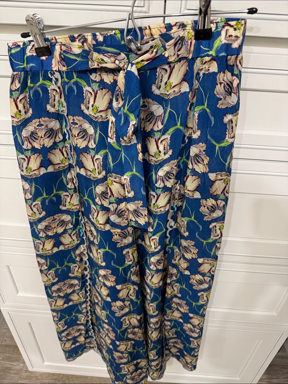 Johnny Was Blue Floral Tie-Waist Wide-Leg Pants
